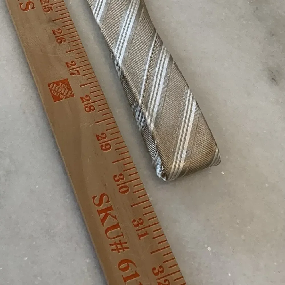 Fabio Ferretti Italy Handmade Men’s Silk Tie Tan Gold & White Diagonal Striped